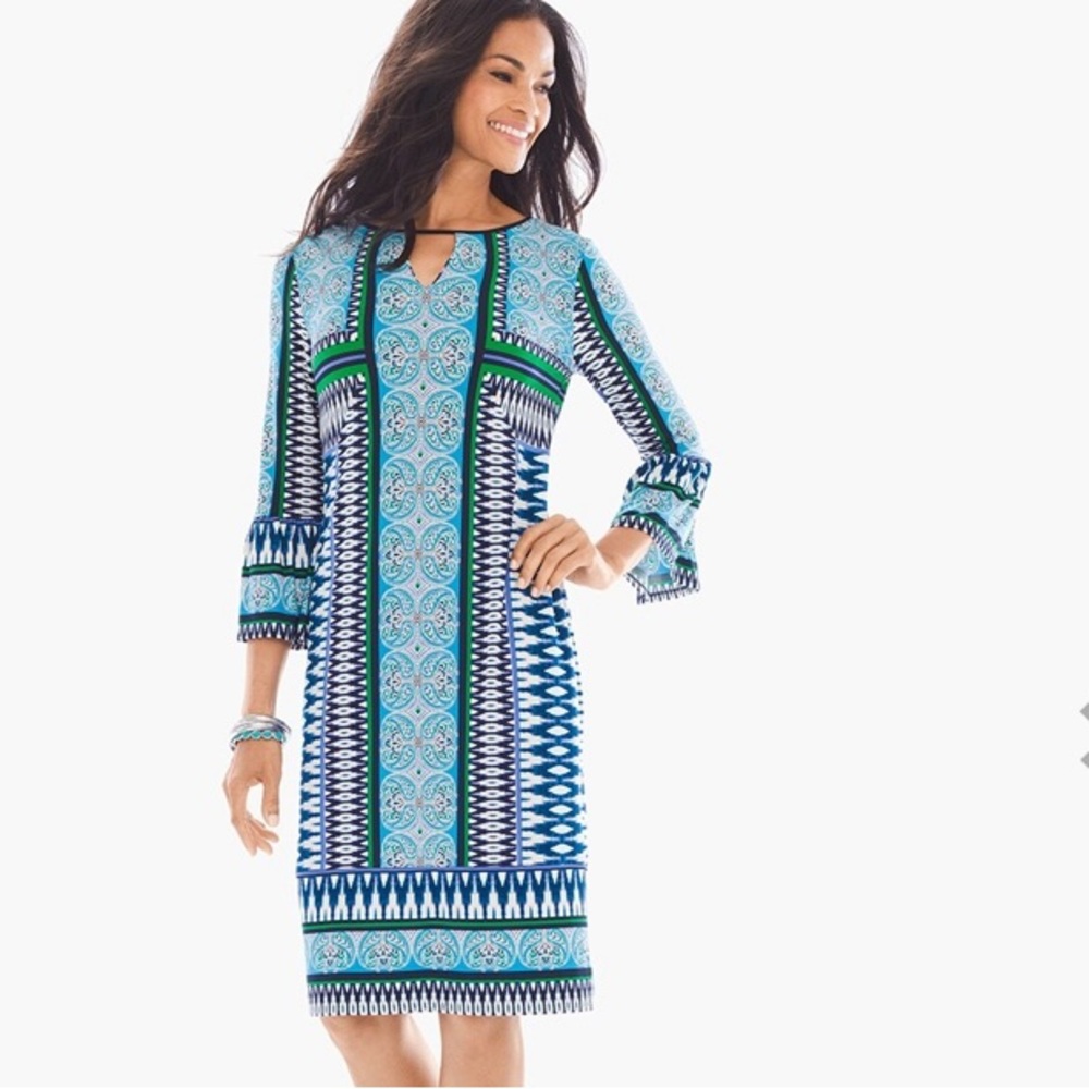 Chico’s Bordered Tile Print Dress Boho Sz L